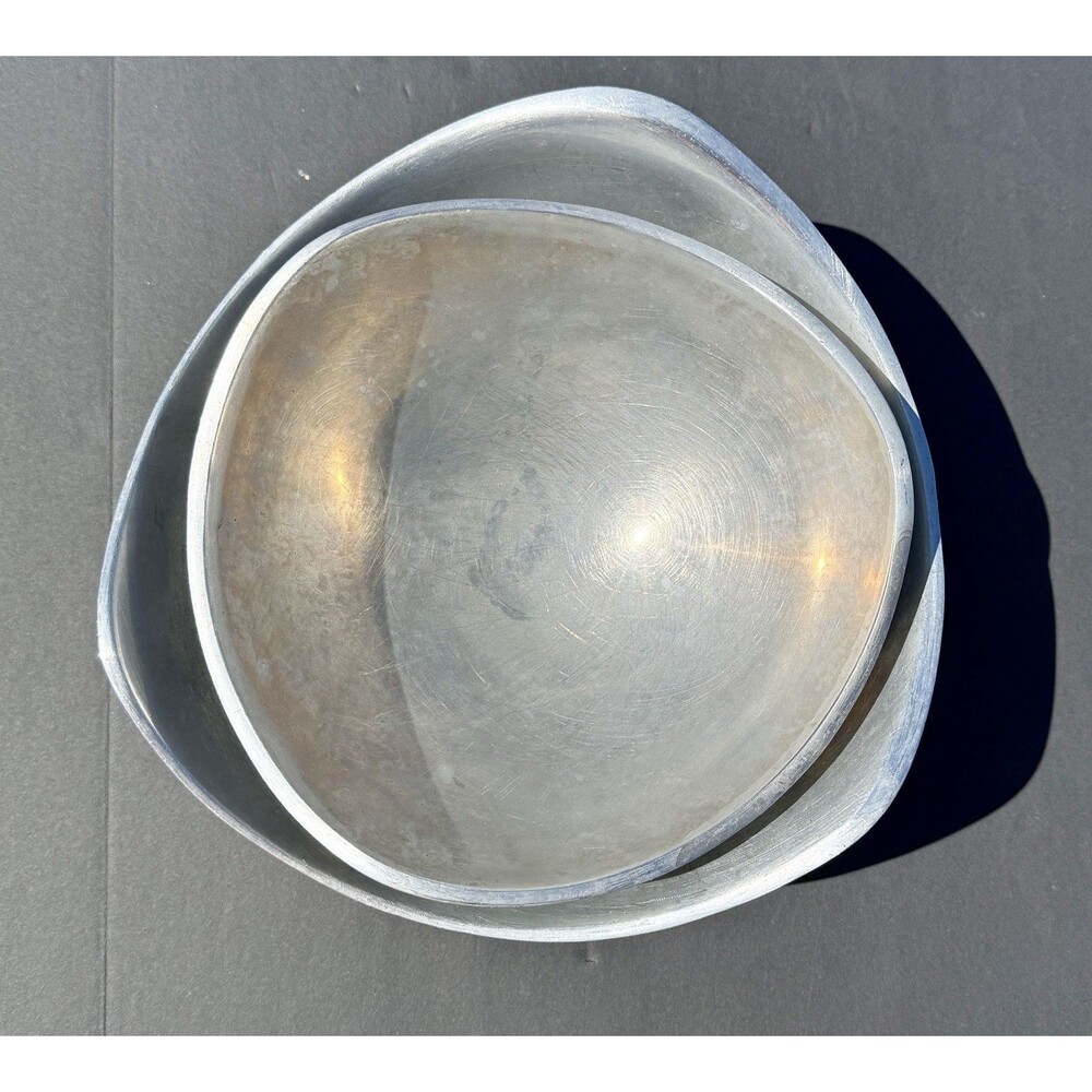 Nambe 2-pc Set: Tri-Corner Bowls #528 11", #527 9” Very Heavy Silver Metal